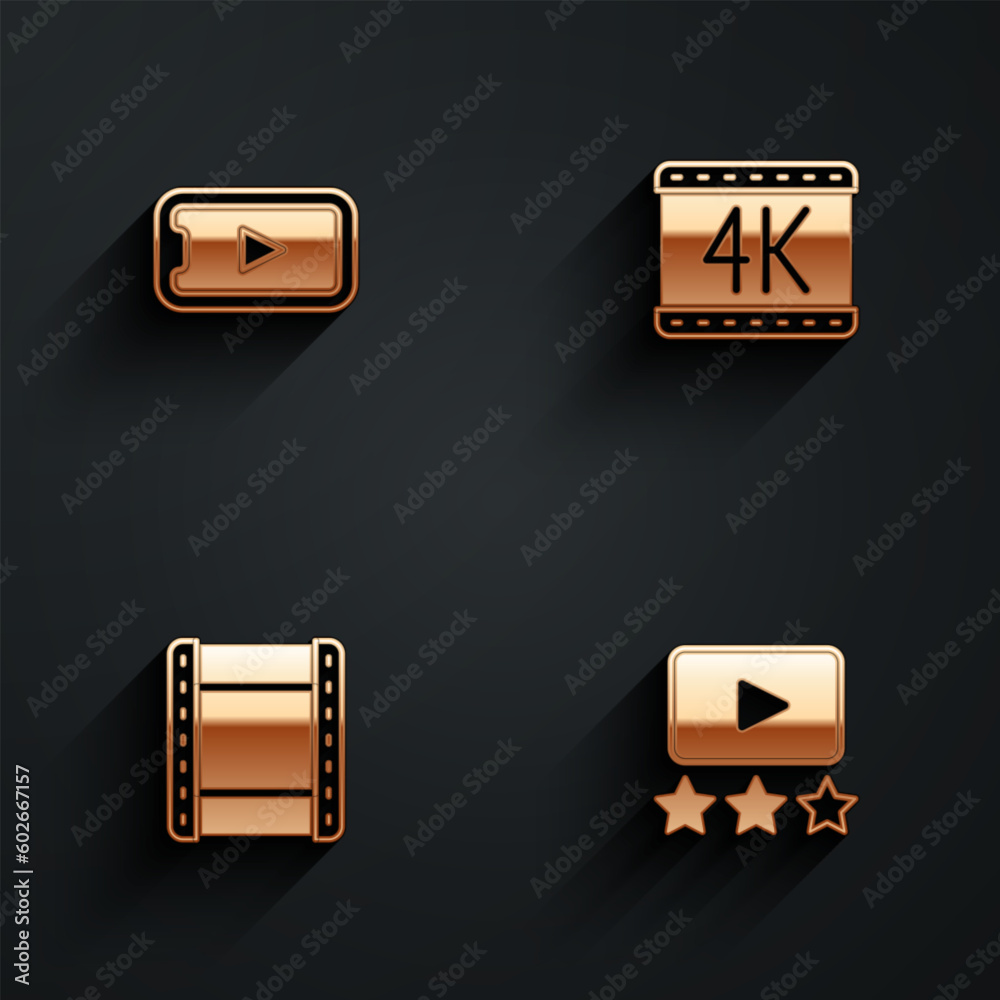 Canvas Prints Set Online play video, 4k movie, Play and Rating icon with long shadow. Vector