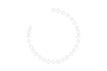 Drops of transparent gel or water are arranged in the shape of a not full circle. On a white background.