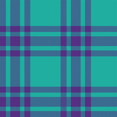 Checkered tartan textile seamless pattern with green blue and purple colors. Vector plaid background.