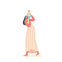 Ancient Egyptian Woman Gracefully Carries A Jug Balanced On Her Shoulder. Female Character Representing Daily Ritual