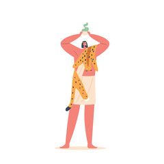 Ancient Egyptian Shaman Male Character Wear Leopard Skin Holding Cup with Potion. Spiritual Leader, Vector Illustration