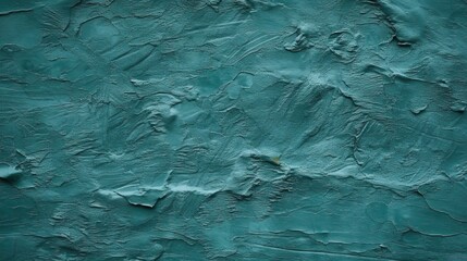 Dark green blue uneven texture. Painted old wall with plaster. Teal color. Grunge surface background for design. Rough brush strokes. Empty. Close-up