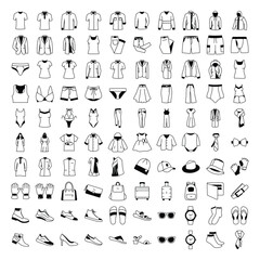 Clothing and accessories vector icon set
