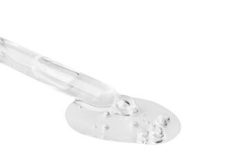 A flowing transparent gel from an eyedropper.  Large droplet with bubbles of gel. No background. PNG
