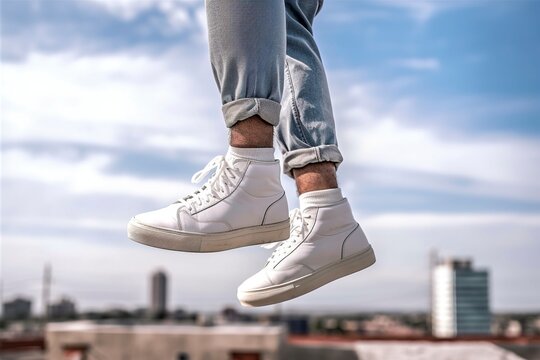 white sneakers complete the perfect casual look for young urbanites. Ai generated.