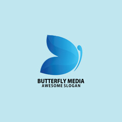 butterfly with play media logo design gradient color