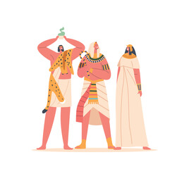 Ancient Egyptians Shaman, Pharaoh and Woman Characters. People of Egypt Civilization, Important Society Figures