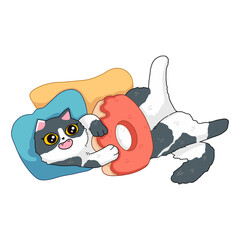 cute cartoon cat lying on the pillow