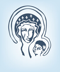 Our Lady of Czestochowa, Black Madonna , Jezus. Illustration Virgin Mary with son. Catholic religious vector