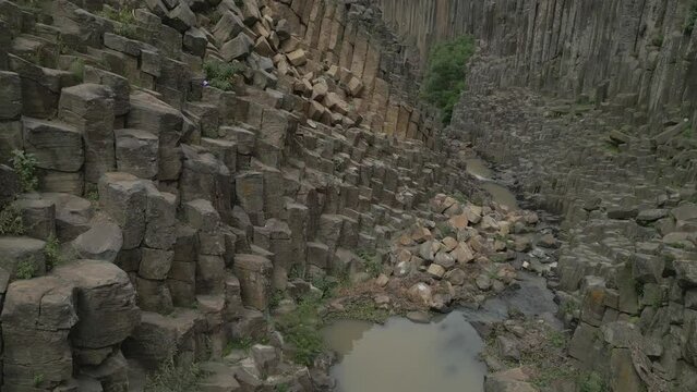 Aerial video of basaltic prisms. Travel and vacation concept. Nature video. 4k video of basaltic prisms. 