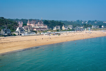 View of the beach of Saint-Cast-Le-Guildo in summer in C&ocirc;tes d'Armor, Brittany, France