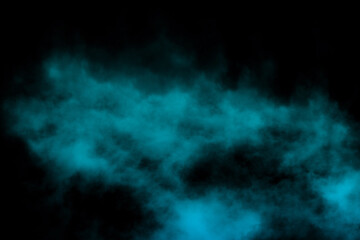 Abstract blue smoke moves on black background. Swirling smoke.