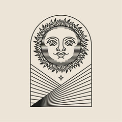 Boho frame arch vector illustration modern minimalistic retro aesthetic linear arc portal logo bohemian design element mystical geometric abstract border