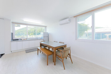 Kitchen with large windows and lots of light