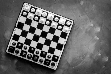 Business strategy and competition as chess game. Chess board top view