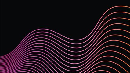 Abstract vector geometric Illustration of the pattern of flowing pink and orange lines on black background. Digital future technology concept design. 