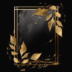  golden frame in a black and grey tones with golden leaves on the corners Generative AI