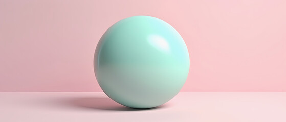 generative ai illustration of a mint colored shiny ball on pink background