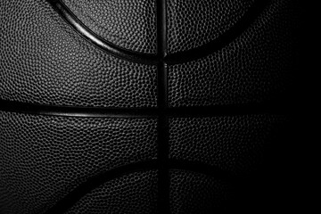 Closeup detail of black basketball ball texture background. Horizontal sport theme poster, greeting cards, headers, website and app