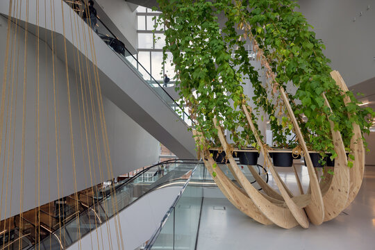 Interior modern Forum building Groningen building with escalators between floors