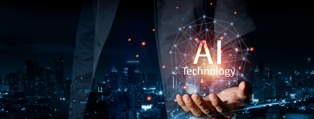 AI Artificial intelligence tech background. Business Digital technology network, Abstract cityscape background template