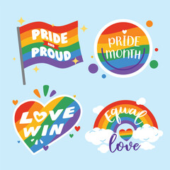 LGBTQ+  Community, Pride Month Celebration, Icon Label Sticker Set Sign, Vector Illustration