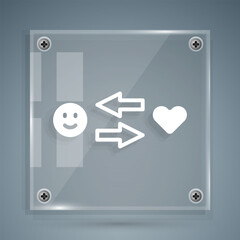 White Romantic relationship icon isolated on grey background. Romantic relationship or pleasant meeting concept. Square glass panels. Vector