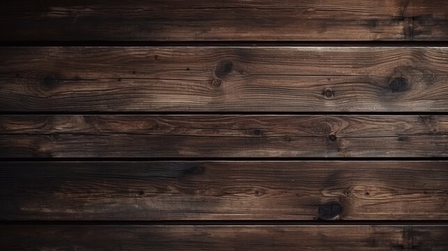 Dark wooden planks. Dark three-dimensional wood texture. Wood background. Modern wooden-facing background. Generative AI.