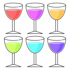 Colorful water color in wine glasses in flat vector illustration design