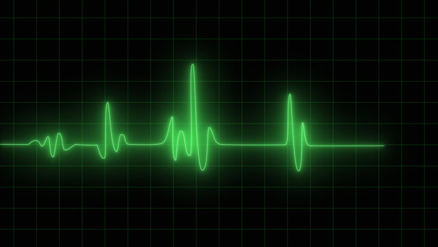 Cardiogram cardiograph oscilloscope screen green illustration background. Emergency ekg monitoring. green glowing neon heart pulse. Heart beat. Electrocardiogram