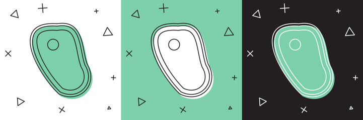 Set Steak meat icon isolated on white and green, black background. Vector