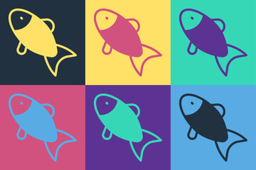 Pop art Fish icon isolated on color background. Vector