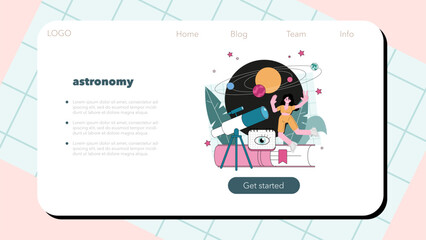 Astronomer web banner or landing page. Professional scientist