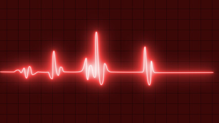 Heart rate monitor electrocardiogram beautiful red bright design on red background. Heartbeat icon....