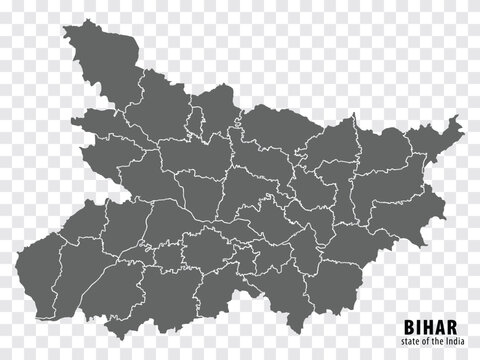 Blank map State  Bihar of India. High quality map Bihar with municipalities on transparent background for your web site design, logo, app, UI. Republic of India.  EPS10.