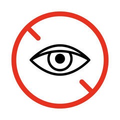 Dont watch symbol, vision prohibition, line icon. Limit look sign. Eye no. Danger to watch. Icon of eye in red restriction circle. Vector