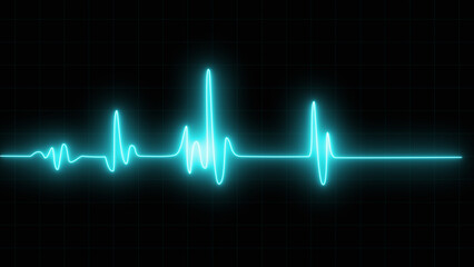 Heart rate monitor electrocardiogram beautiful skyblue bright design on black background. Heartbeat...
