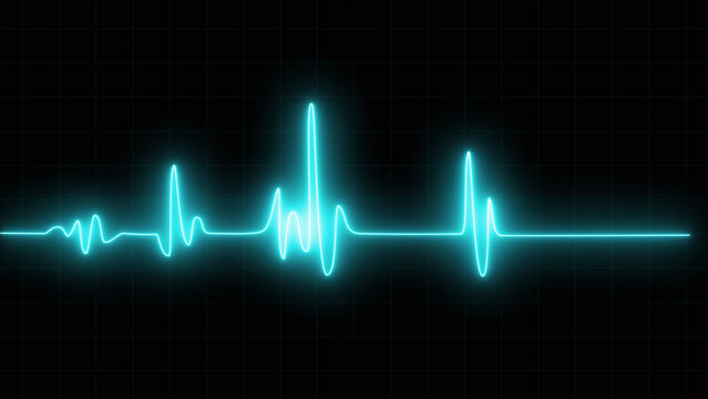 Heart rate monitor electrocardiogram beautiful skyblue bright design on black background. Heartbeat icon. Pulse line illustration.
