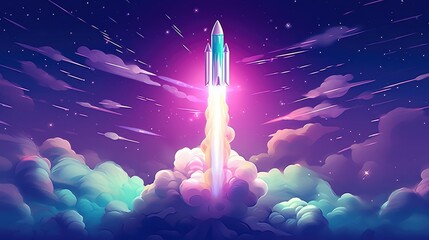 Rocket flies through the clouds on moonlight