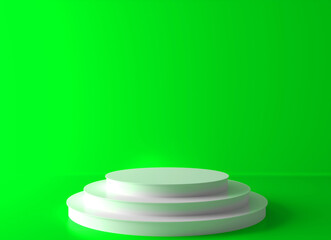 Realistic white 3D cylinder podium and green background. Abstract minimal scene for products stage showcase, promotion display. 