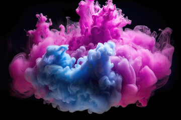Rainbow smoke explosion against black background:  explosion of vibrant and colorful smoke against a black backdrop. Generative AI