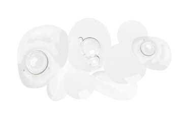 serum texture. Collagen. Chronically Face. Serum Cosmetic. Clear bubbles, air bubbles. Gel texture.  Transparent gel. Drops, trailing, medicine. On a white background.