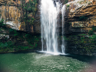 Drone shot of the Mac Mac waterfall in South Africa on the panorama route. 