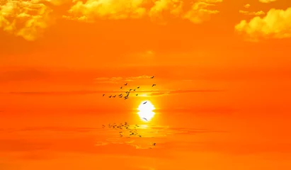 Foto op Plexiglas paisaje del mar anaranjado por el atardecer  © kesipun