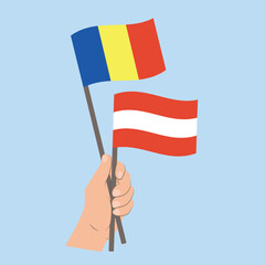 Flags of Romania and Austria, Hand Holding flags