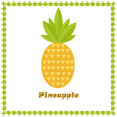 Pineapple element with  leaf frame and text on an isolated background