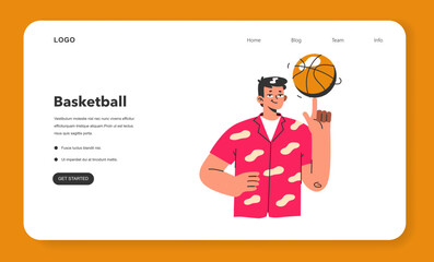 Basketball game web banner or landing page. Team players during the game