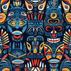 Tribal mask seamless pattern 