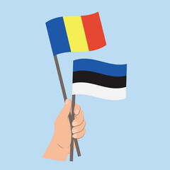 Flags of Romania and Estonia, Hand Holding flags