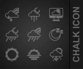 Set Rainbow with cloud and rain, Sunrise, Cloud snow sun, Time to sleep, moon, Weather forecast and icon. Vector